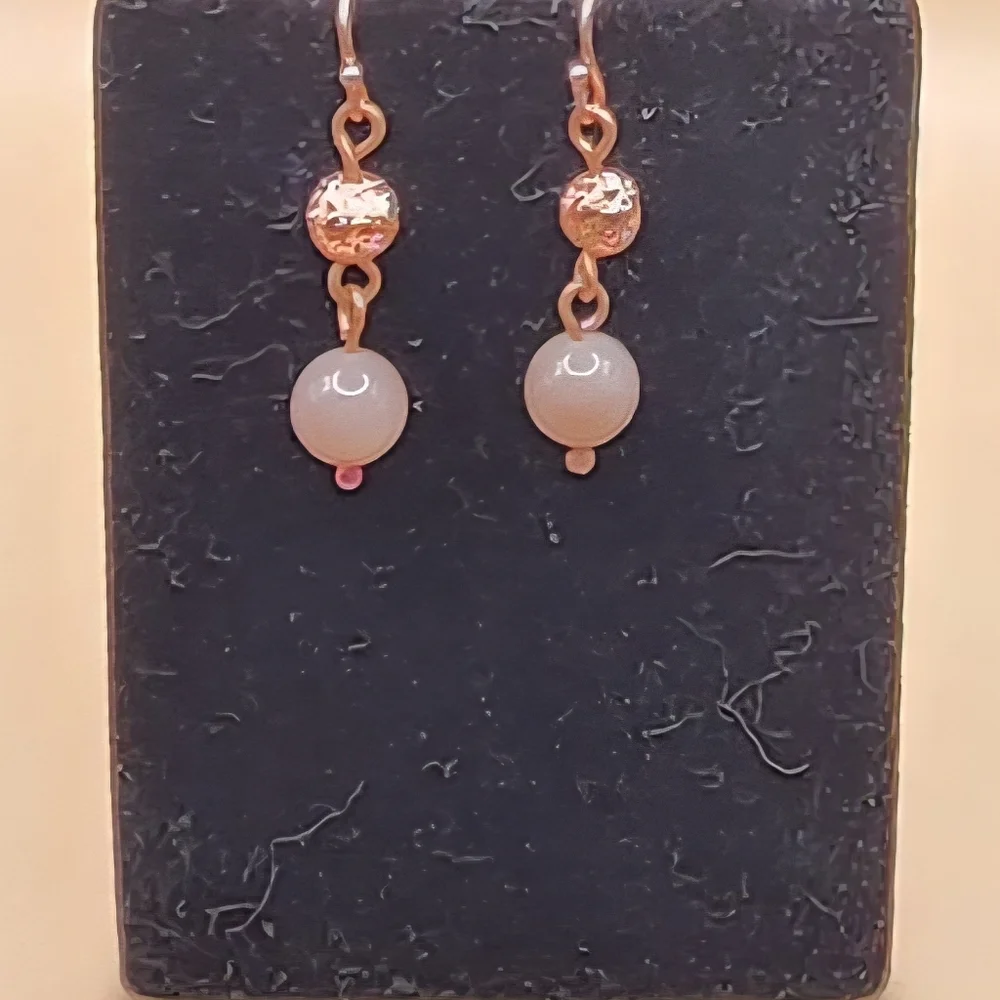 Sunstone and Copper Electroplated Lava Rock Drop Earrings - Picture 2 of 4
